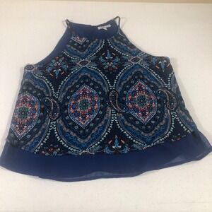 Charlotte Russe Cropped Halter Top Women Blue Sz M Sheer Y2K Boho Festival Retro